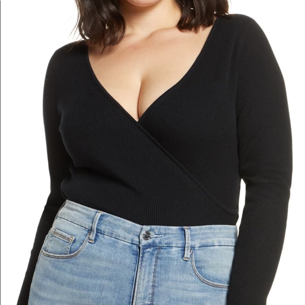 LEITH ribbed wrap front sweater